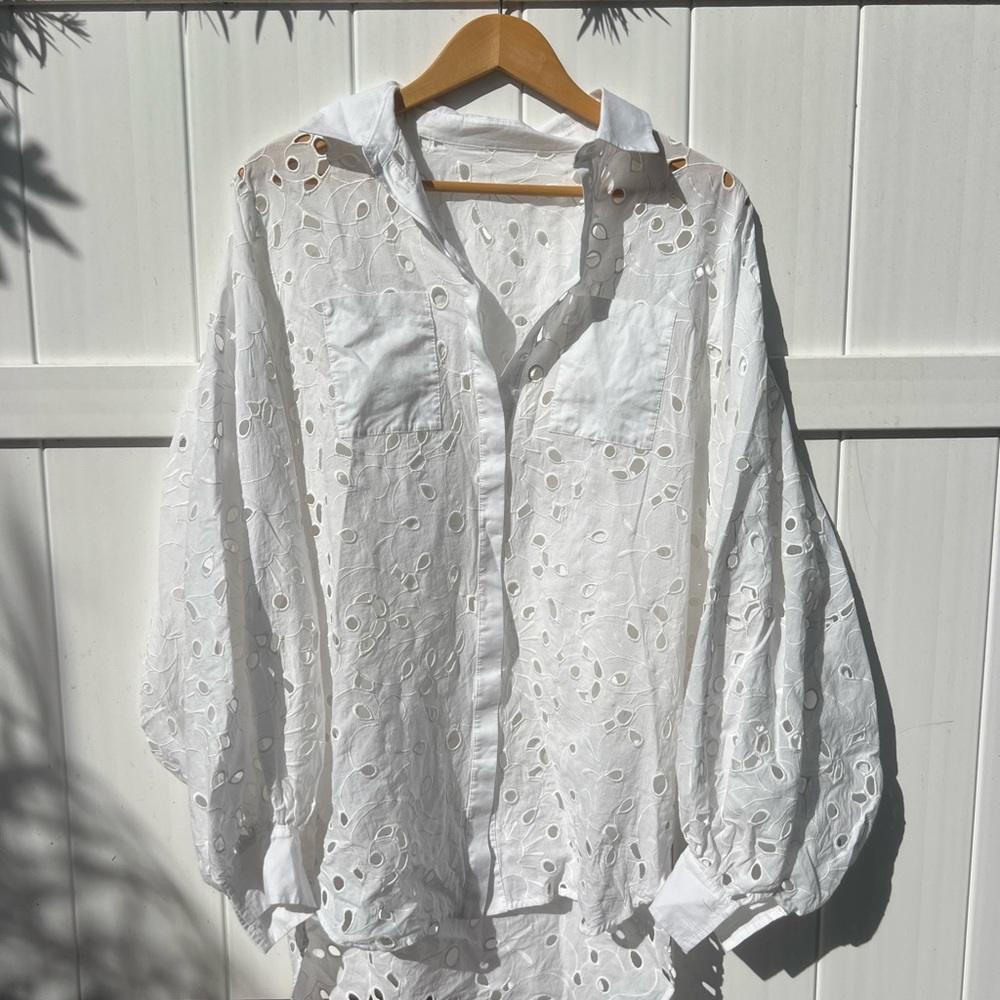 White Eyelet Button-Up Blouse